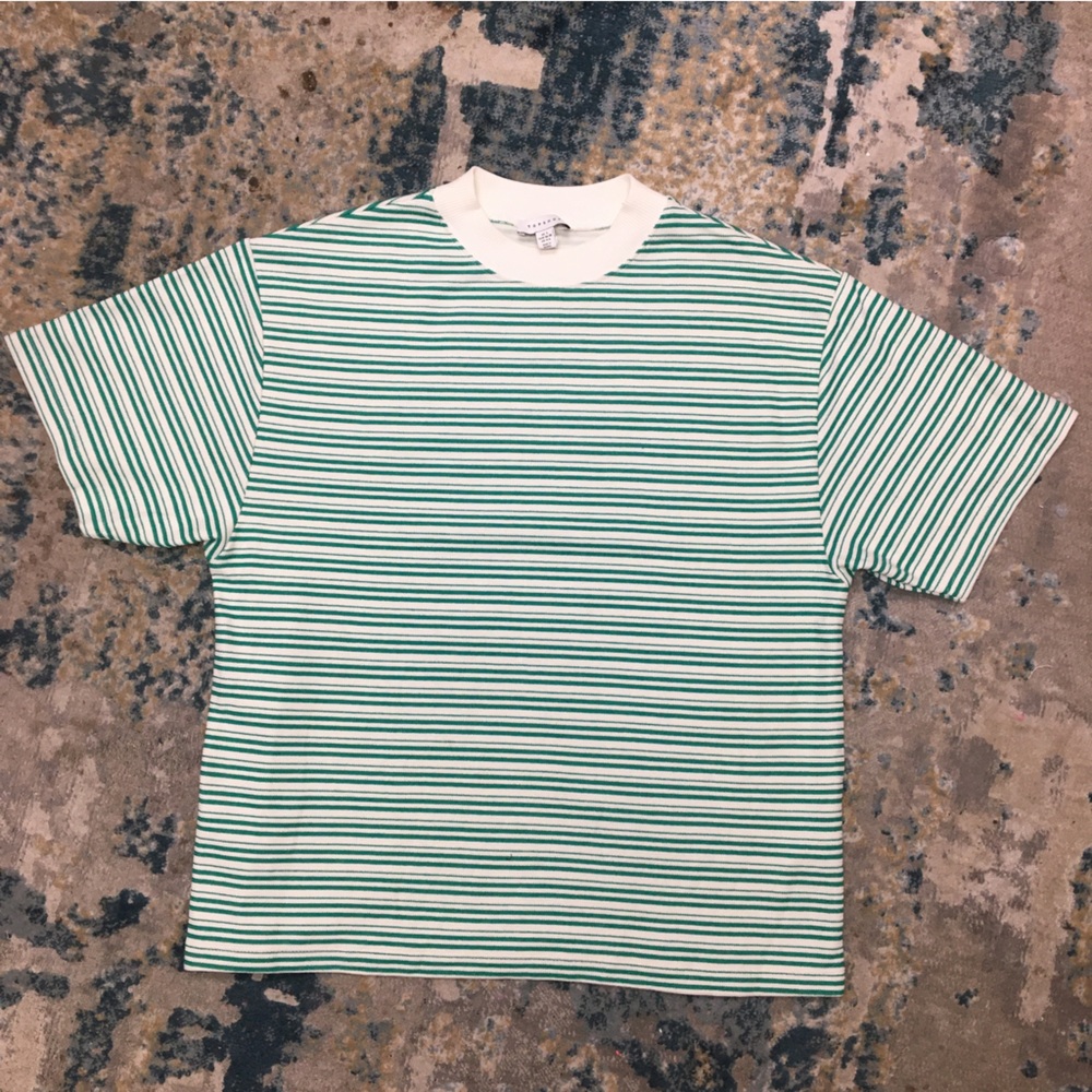 Topshop knit Tshirt white and green stripes size S 4-6